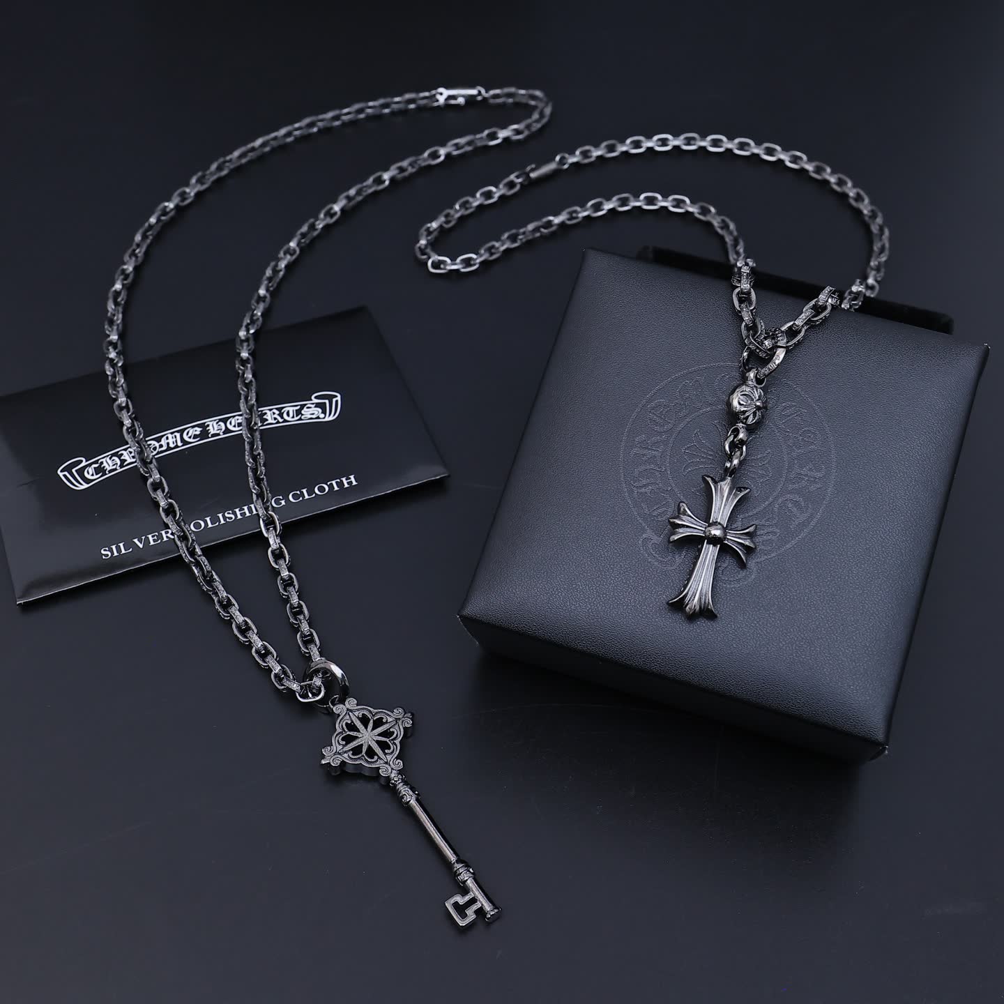 Chrome Hearts The Black Heart Co Silver Key and Cross Necklace Set Chrome Hearts The Black Heart Co Silver Key and Cross Necklace Set